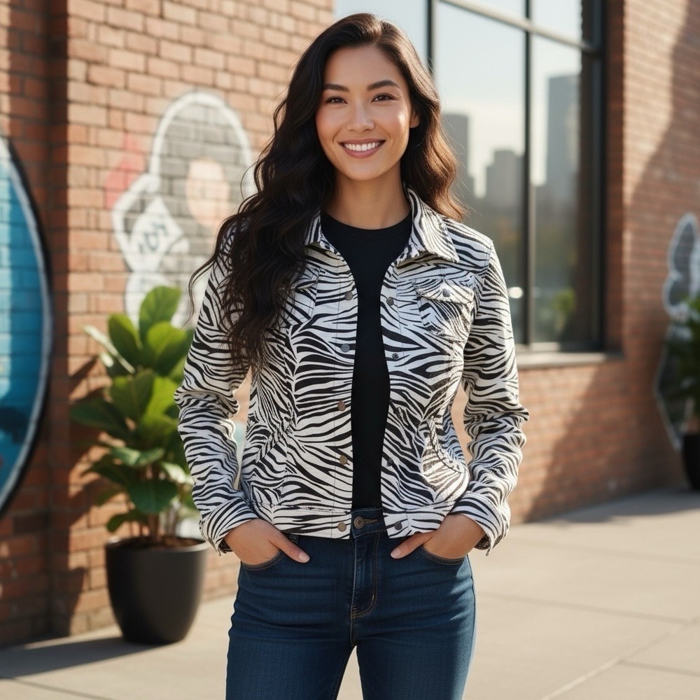 Saint Tropez West Zebra Print Women's Jacket, XL, Lined With Pockets